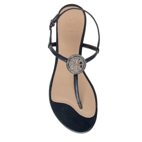 TORY BURCH Liana Flat Jewel Embellished Leather Thong Sandals in Blue Sz US 7.5 - Picture 1 of 15